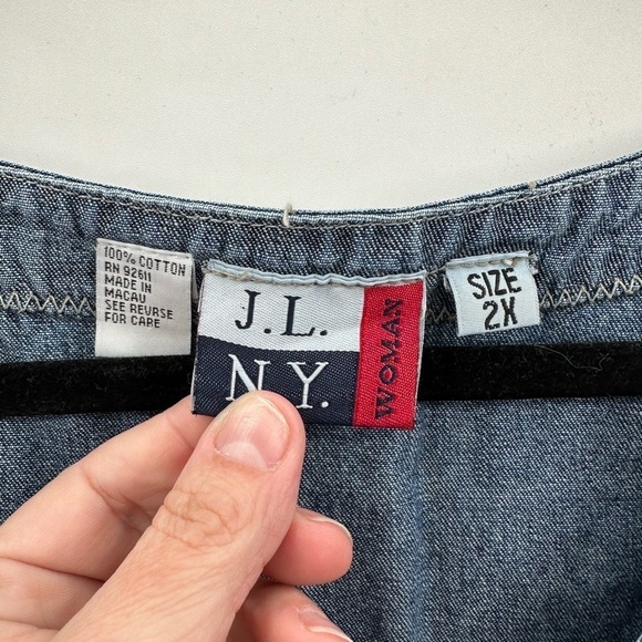 JLNY VINTAGE plus size cotton denim embroidered western sleeveless dress. 2X - Picture 4 of 10